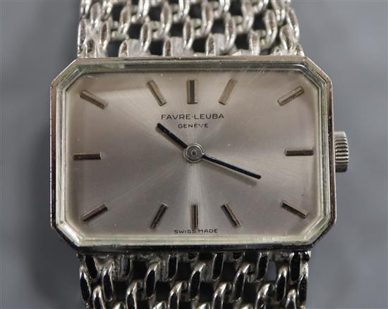 A stainless steel Favre Leuba manual wind dress wrist watch, on stainless steel mesh link bracelet.